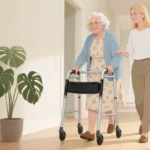 Older woman walking using a rollator
